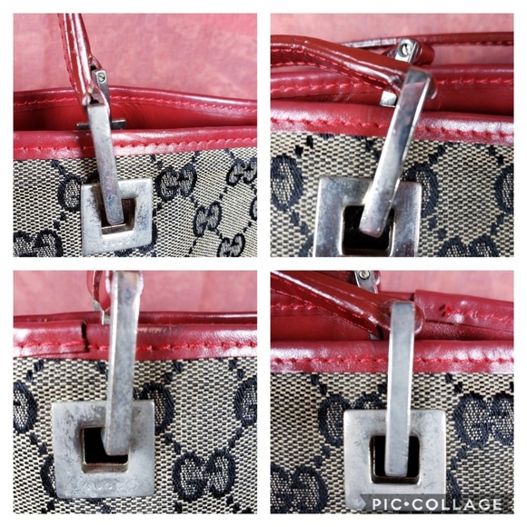 Gucci w Red leather accents Tote Bag - Picture 6 of 8